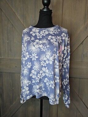 Hurley Women's Blue Floral Long Sleeve Top Size Large